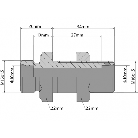 NYPEL ZŁĄCZE GRODZIOWE PROSTE M16x1,5 KLUCZ 22mm